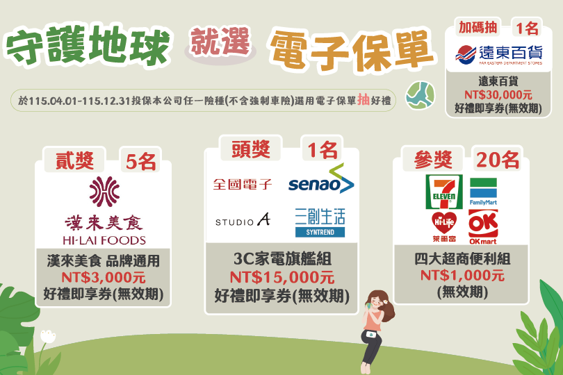 兆豐保險 選用電子保單抽好禮